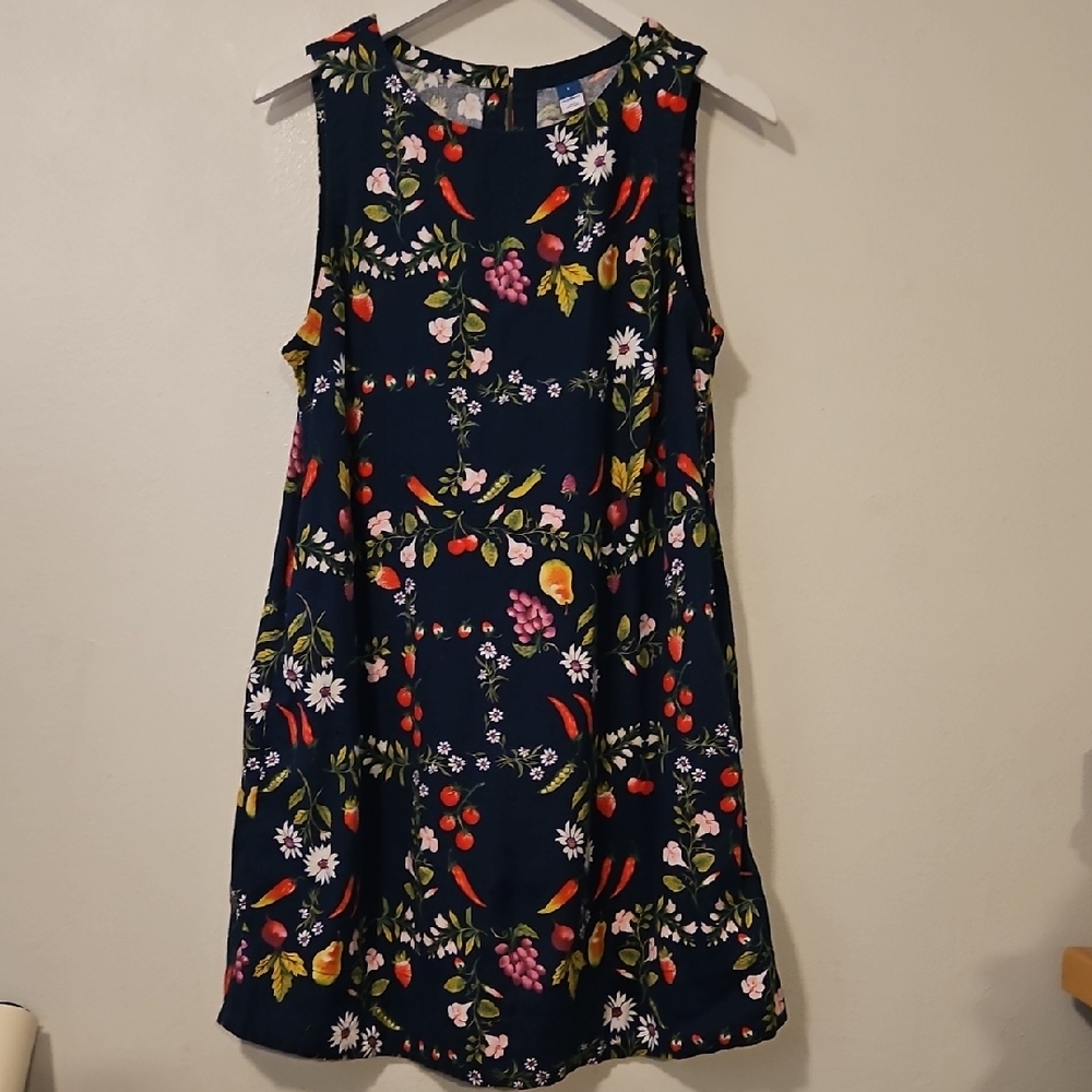Old Navy Navy Fruit & Floral Print Sleeveless Mini Dress